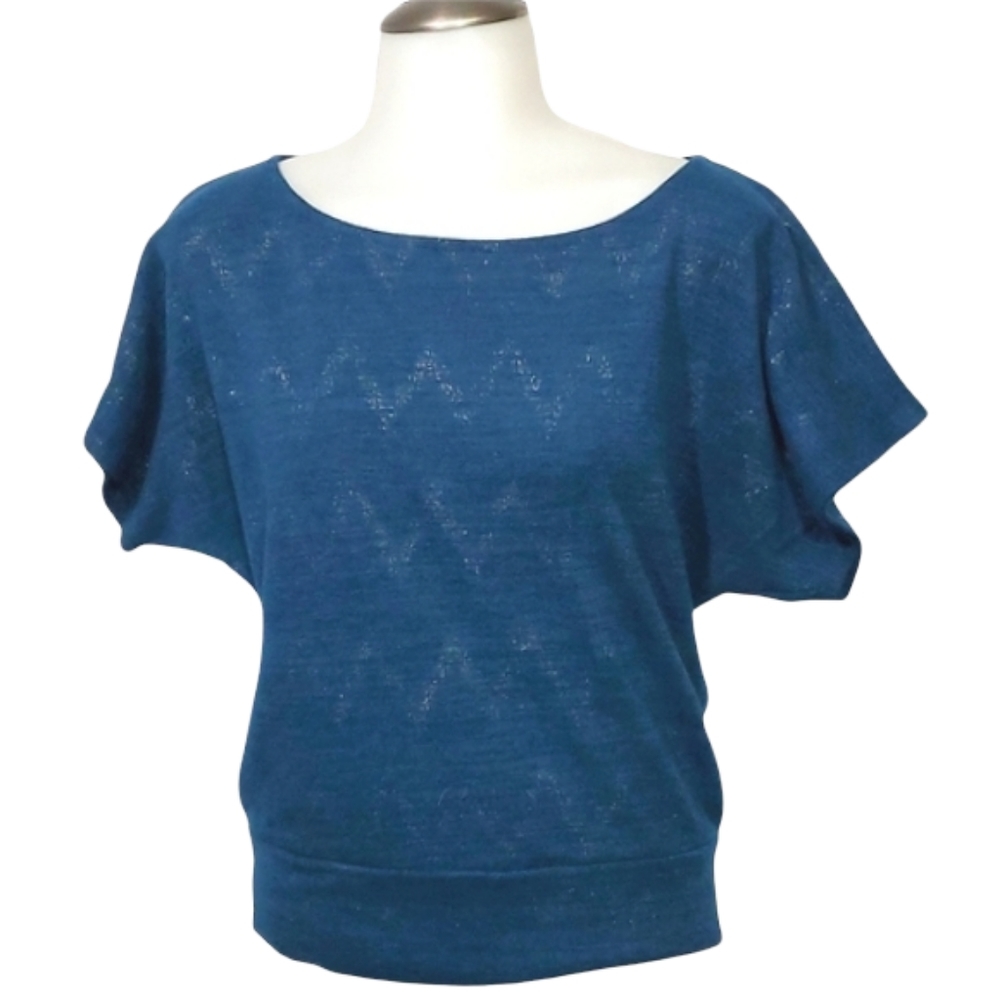 BODY CENTRAL Shimmer Chevron Knit Teal Top Size M